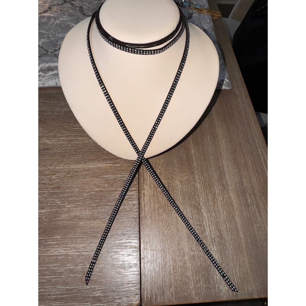 Sparkle Rhinestone Wrap Choker Necklace Long Lariat Style Black Cord